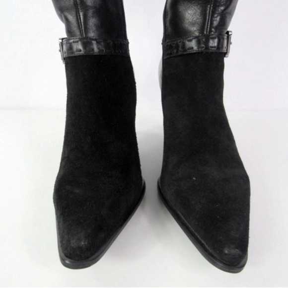 Franco Sarto Women’s Black Leather Suede Heel Zip Up Boots - Picture 4 of 8